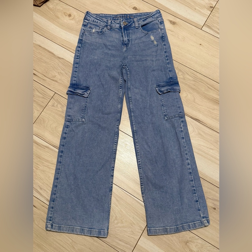Justice Blue Wide Leg Cargo Jeans